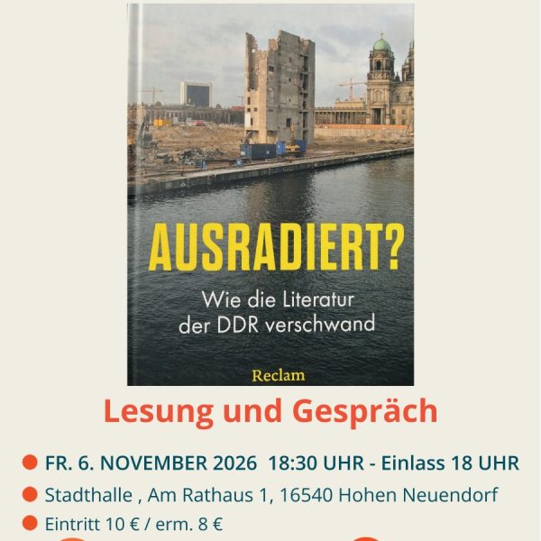 Das Plakat zur Lesung von Carsten Gansel in Hohen Neuendorf